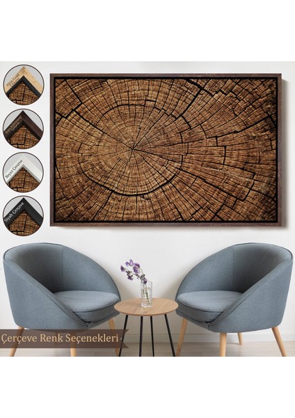 Beyaz Çerçeveli Ağaç Kütük Desenli Kanvas Tablo