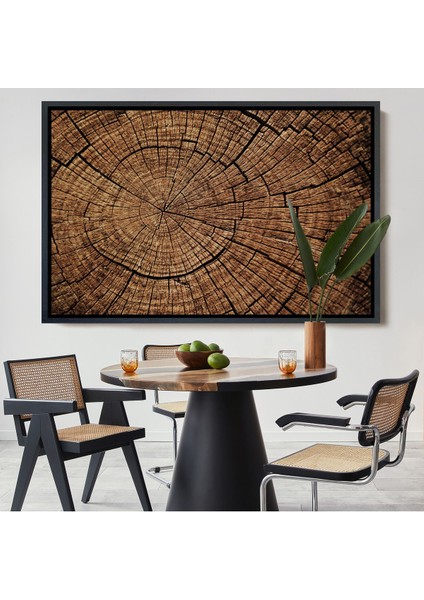 Beyaz Çerçeveli Ağaç Kütük Desenli Kanvas Tablo