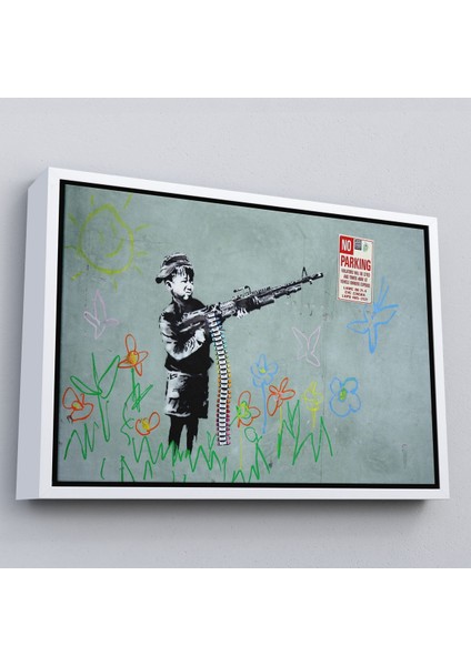 Altın Çerçeveli Bansky'nin Makineli Tüfekli Çocuk Isimli Eseri Kanvas Tablo, No Parking modelleri