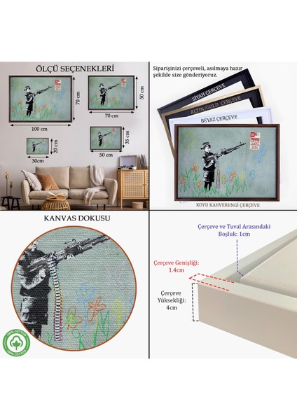 Altın Çerçeveli Bansky'nin Makineli Tüfekli Çocuk Isimli Eseri Kanvas Tablo, No Parking indirimleri