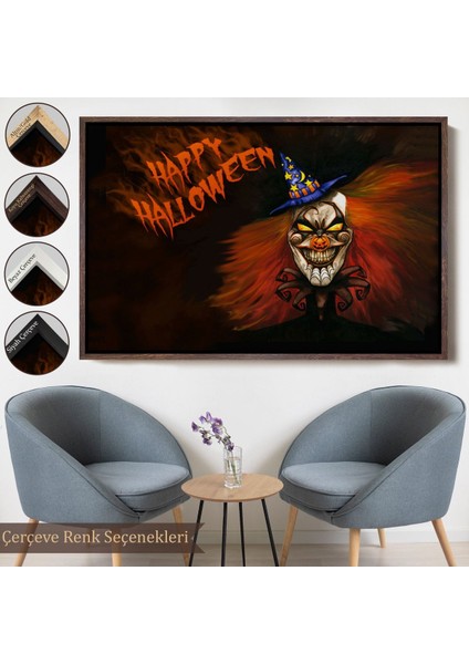 Kahverengi Çerçeveli Cadılar Bayramı Duvar Dekoru, Korkunç Kabaklar Cadılar Bayramı Duvar Tablosu