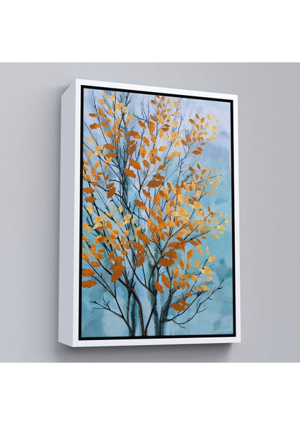 Beyaz Çerçeveli Turuncu Yapraklar Soyut Dekoratif Kanvas Tbalo