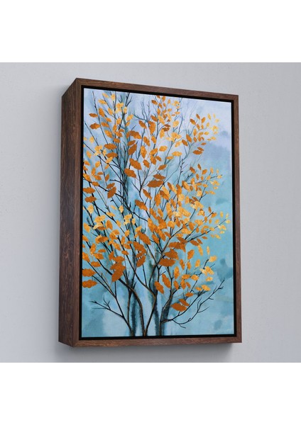 Beyaz Çerçeveli Turuncu Yapraklar Soyut Dekoratif Kanvas Tbalo fiyatları