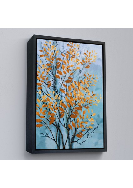 Beyaz Çerçeveli Turuncu Yapraklar Soyut Dekoratif Kanvas Tbalo fırsatları