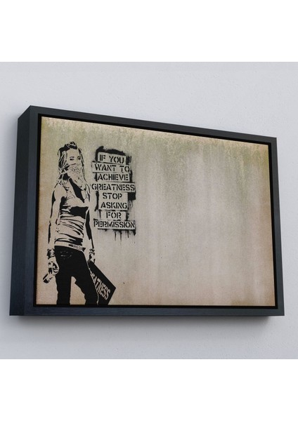 Altın Çerçeveli Banksy, Büyük Işler Yapmak Istiyorsanız Izin Istemeyi Bırakın Yazan Tablo fiyatları