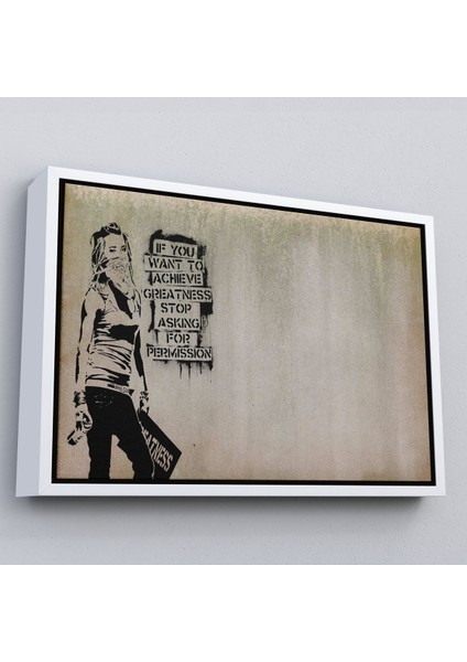 Altın Çerçeveli Banksy, Büyük Işler Yapmak Istiyorsanız Izin Istemeyi Bırakın Yazan Tablo modelleri