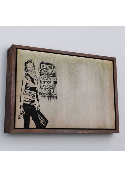 Altın Çerçeveli Banksy, Büyük Işler Yapmak Istiyorsanız Izin Istemeyi Bırakın Yazan Tablo fırsatları