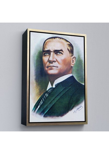 Siyah Çerçeveli Atatürk Portre Tablosu Mustafa Kemal Atatürk Dikdörtgen Dekoratif Kanvas Tablo fırsatları