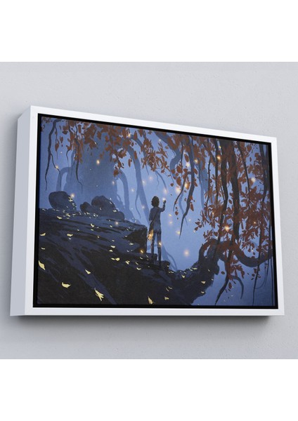 Siyah Çerçeveli Ağaçlardan Düşen Parlak Yaprakları Toplayan Kadın Tablosu fiyatları
