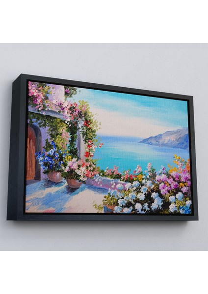 Beyaz Çerçeveli Deniz Manzaralı Güzel Ev Dekoratif Kanvas Duvar Tablosu fırsatları