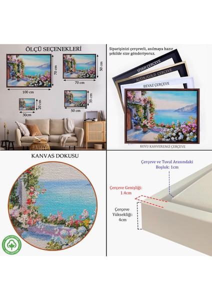 Beyaz Çerçeveli Deniz Manzaralı Güzel Ev Dekoratif Kanvas Duvar Tablosu indirimleri