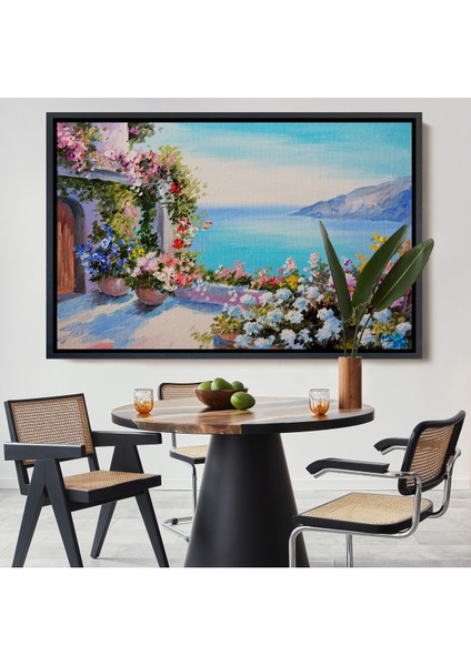 Beyaz Çerçeveli Deniz Manzaralı Güzel Ev Dekoratif Kanvas Duvar Tablosu