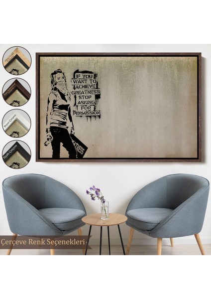 Altın Çerçeveli Banksy, Büyük Işler Yapmak Istiyorsanız Izin Istemeyi Bırakın Yazan Tablo