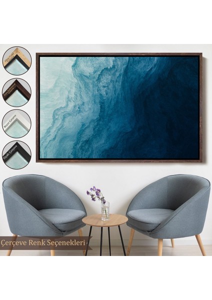 Siyah Çerçeveli Okyanus Katmanları Soyut Modern Görüntüsü Kanvas Tablo
