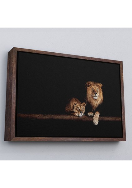 Kahverengi Çerçeveli Aslanlar Dekoratif Kanvas Tablo