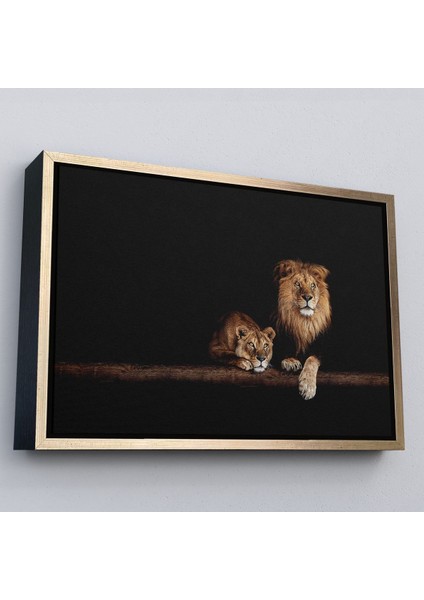 Kahverengi Çerçeveli Aslanlar Dekoratif Kanvas Tablo fiyatları