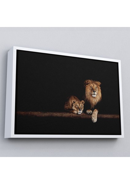 Kahverengi Çerçeveli Aslanlar Dekoratif Kanvas Tablo fırsatları