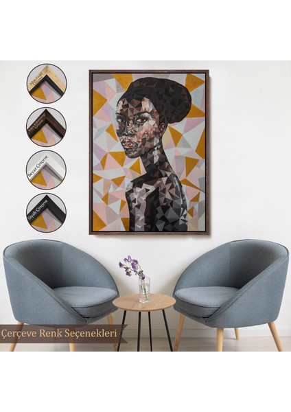 Siyah Çerçeveli Afrikalı Kadın Dekoratif Kanvas Duvar Tablosu