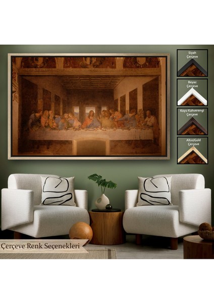 Beyaz Çerçeveli Da Vinci'nin Son Akşam Yemeği Kanvas Tablo