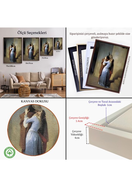 Altın Çerçeveli Francesco Hayez Öpücük Isimli Eseri Duvar Tablosu indirimleri