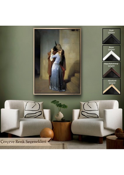 Altın Çerçeveli Francesco Hayez Öpücük Isimli Eseri Duvar Tablosu