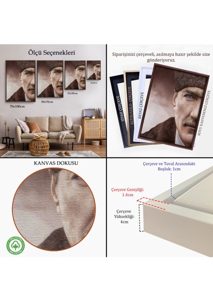 Altın Çerçeveli Mustafa Kemal Atatürk Dekoratif Duvar Tablosu indirimleri