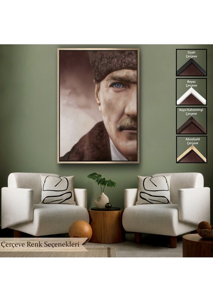 Altın Çerçeveli Mustafa Kemal Atatürk Dekoratif Duvar Tablosu