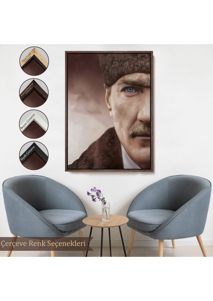 Altın Çerçeveli Mustafa Kemal Atatürk Dekoratif Duvar Tablosu