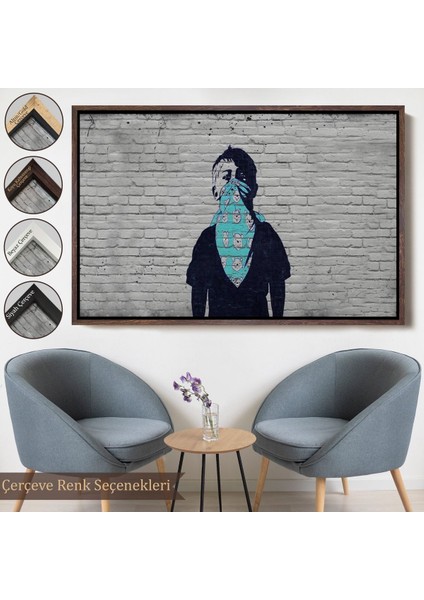 Beyaz Çerçeveli Bansky Anarşist Çocuk Kanvas Tablosu