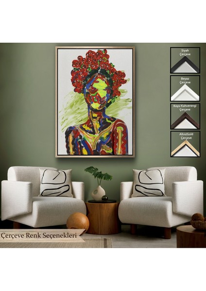 Siyah Çerçeveli Renkli Kadın Modern Duvar Tablosu