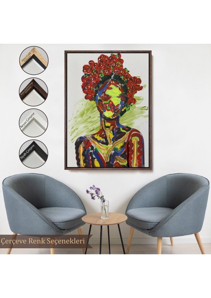Siyah Çerçeveli Renkli Kadın Modern Duvar Tablosu