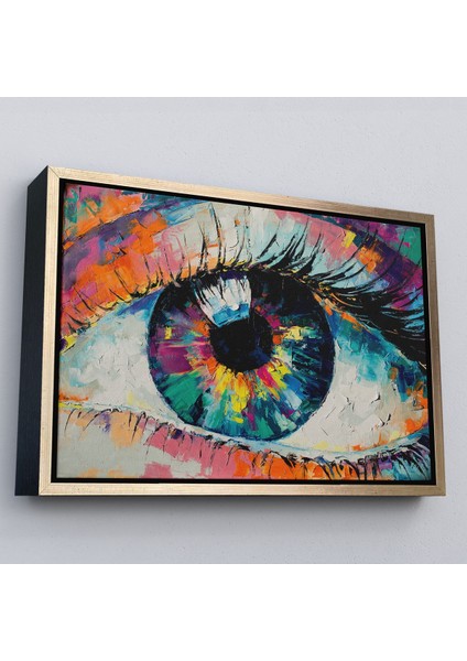 Altın Çerçeveli Gözün Kavramsal Soyut Resmi Yağlıboya Görünüm Kanvas Tablo