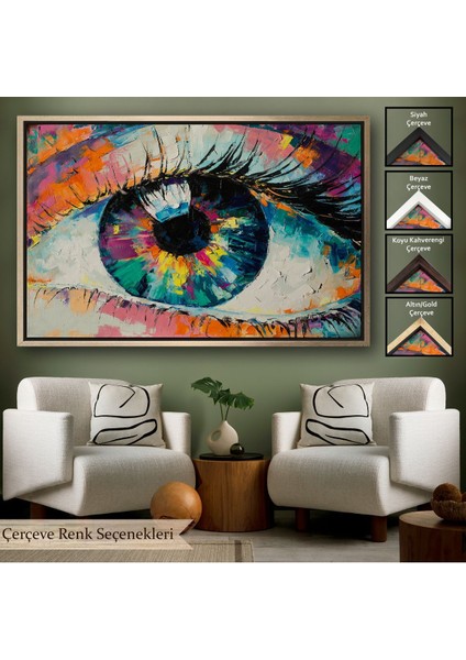Altın Çerçeveli Gözün Kavramsal Soyut Resmi Yağlıboya Görünüm Kanvas Tablo