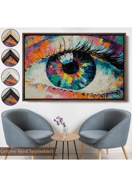 Altın Çerçeveli Gözün Kavramsal Soyut Resmi Yağlıboya Görünüm Kanvas Tablo