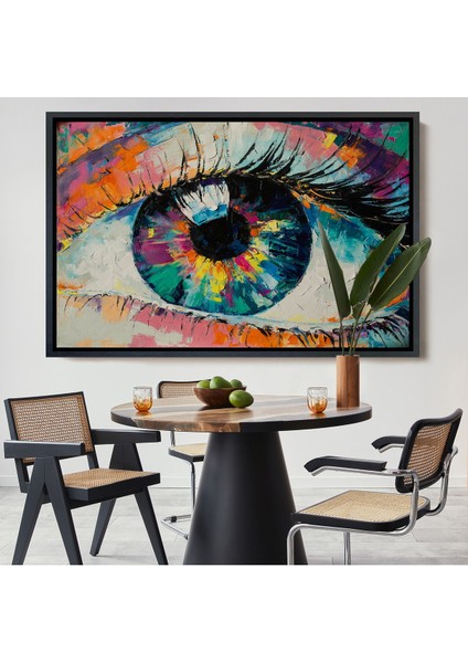 Altın Çerçeveli Gözün Kavramsal Soyut Resmi Yağlıboya Görünüm Kanvas Tablo