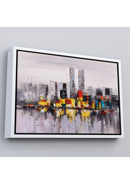 Siyah Çerçeveli New York Şehir Manzarası Yağlıboya Görünüm Dekoratif Kanvas Duvar Tablosu fiyatları