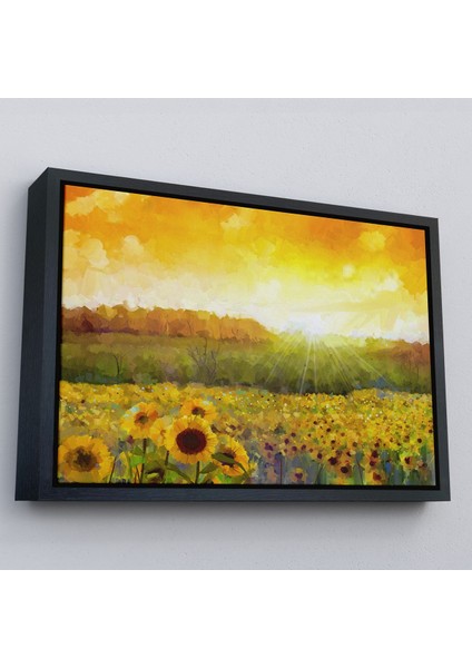Altın Çerçeveli Ayçiçeği Tarlası Yağlıboya Görünüm Dekoratif Kanvas Tablo fiyatları