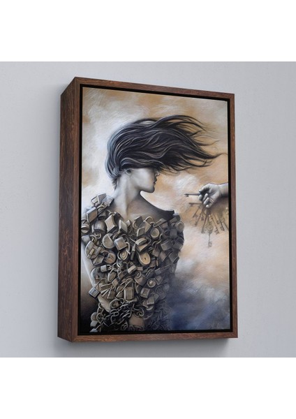 Beyaz Çerçeveli Kilitler Içindeki Kadın Duvar Tablosu fiyatları