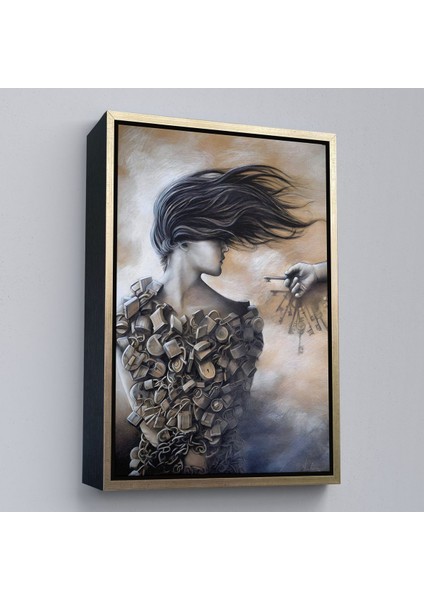 Beyaz Çerçeveli Kilitler Içindeki Kadın Duvar Tablosu modelleri