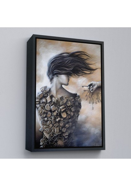 Beyaz Çerçeveli Kilitler Içindeki Kadın Duvar Tablosu fırsatları