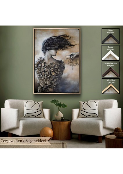 Beyaz Çerçeveli Kilitler Içindeki Kadın Duvar Tablosu