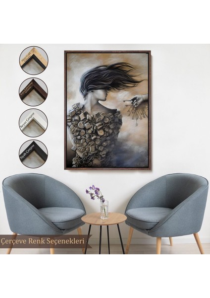 Beyaz Çerçeveli Kilitler Içindeki Kadın Duvar Tablosu