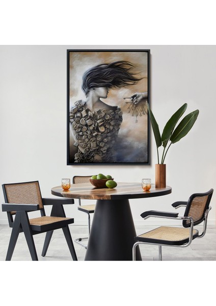 Beyaz Çerçeveli Kilitler Içindeki Kadın Duvar Tablosu