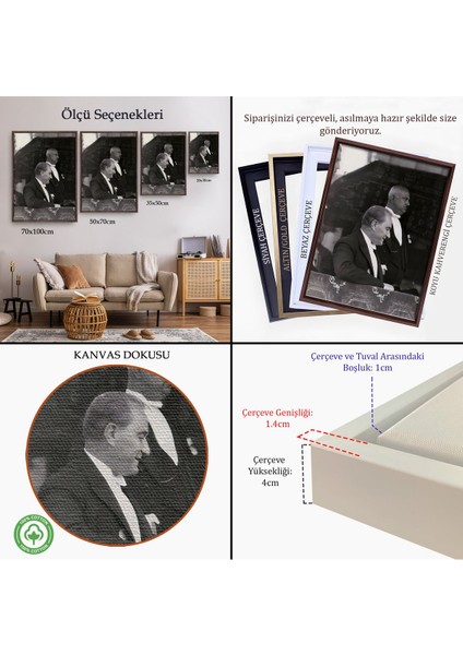 Beyaz Çerçeveli Mustafa Kemal Atatürk Duvar Tablosu indirimleri