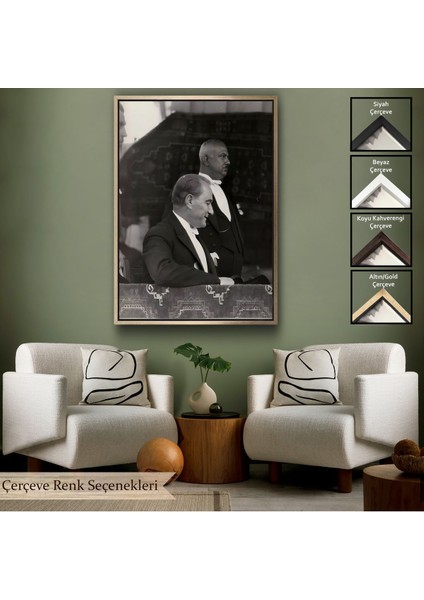 Beyaz Çerçeveli Mustafa Kemal Atatürk Duvar Tablosu