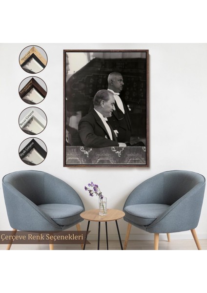Beyaz Çerçeveli Mustafa Kemal Atatürk Duvar Tablosu