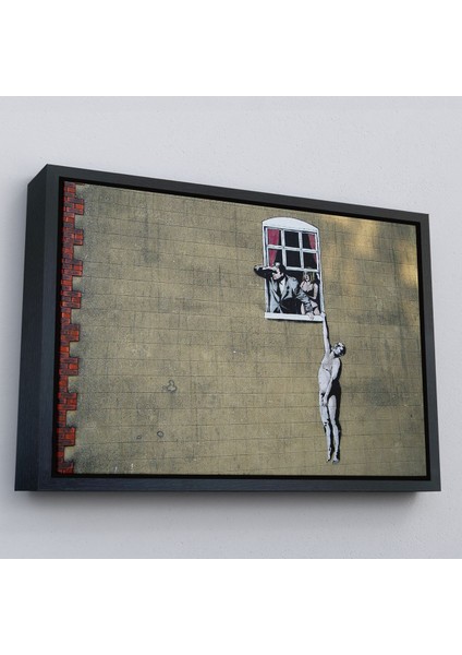 Siyah Çerçeveli Banksy, Kocası Tarafından Basılan Kadın Kanvas Tablo