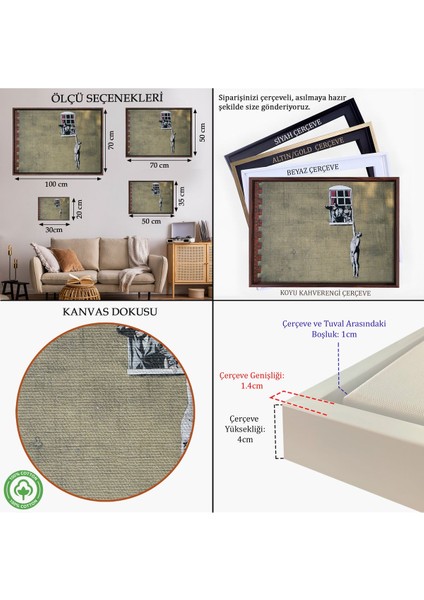 Siyah Çerçeveli Banksy, Kocası Tarafından Basılan Kadın Kanvas Tablo indirimleri