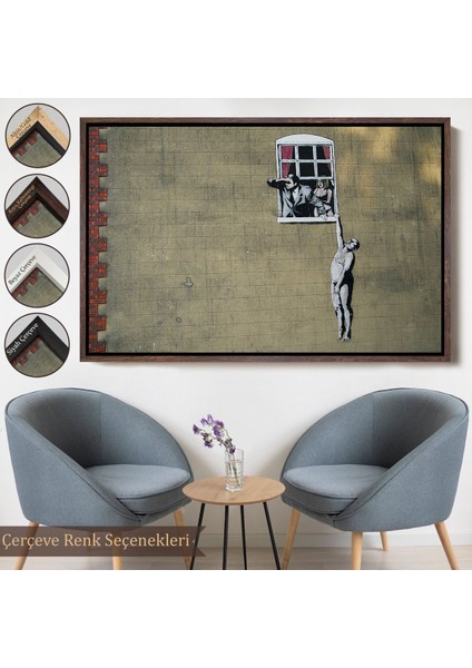 Siyah Çerçeveli Banksy, Kocası Tarafından Basılan Kadın Kanvas Tablo