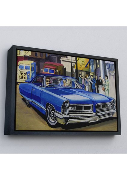 Altın Çerçeveli Fırça Darbeleri ile Soyut Yağlıboya Görünüm Dekoratif Kanvas Duvar Tablosu fiyatları